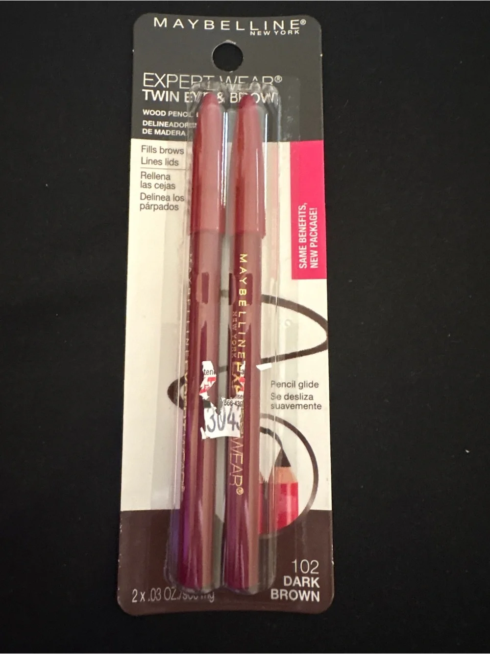 Maybelline Expert Wear Twin Eye & Brow Pencils 102 Dark Brown 2-Pack NEW